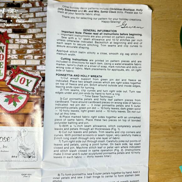 Vtg Patterns1980 Gingham Goose Noel Christmas Sewing Wreath Placemats Pillow etc - Picture 8 of 10